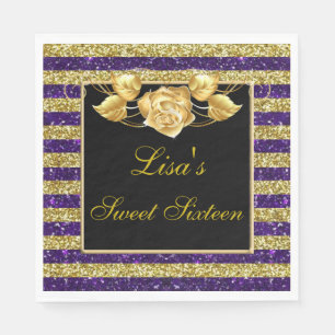 Serviette En Papier Élégant Violet Pailleté Or Rose Douce 16