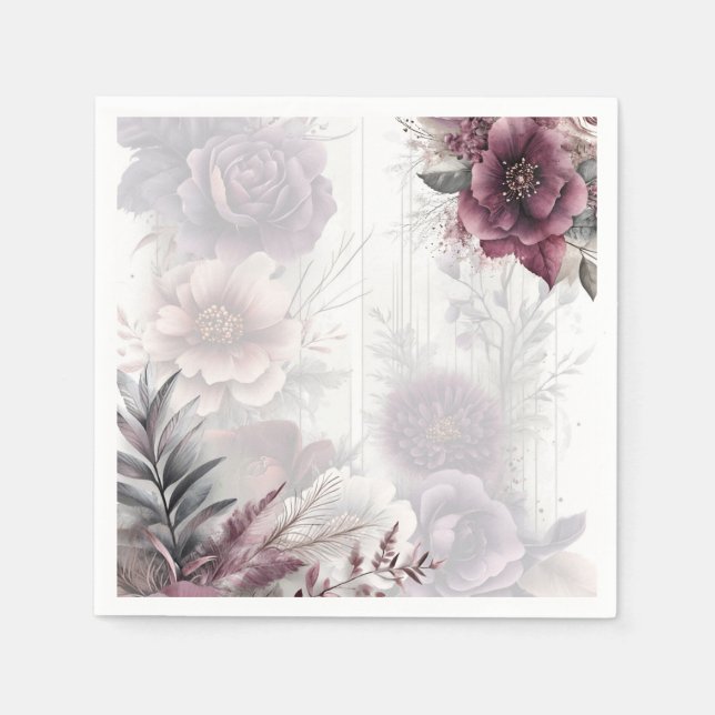 Serviette En Papier Élégant violet, rose et marron floral (Devant)