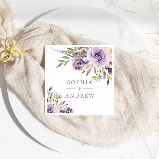 Serviette En Papier Élégant violet Rose Fleurs Mariage serviettes (Créateur téléchargé)