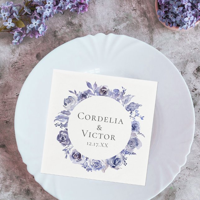 Serviette En Papier Élégant violet Rose Floral Hiver Soirée Mariage (Créateur téléchargé)