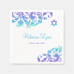 Serviette En Papier Élégant violet Turquoise Bat mitzvah