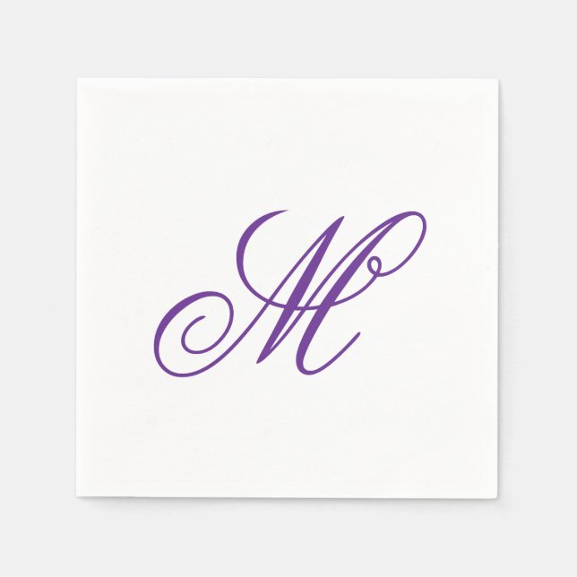 Serviette En Papier Élégant violet vert monogramme initial (Devant)