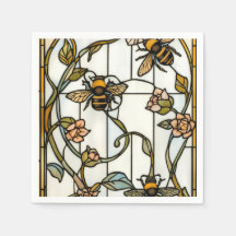 Élégant vitrail botanique art nouveau avec abeille