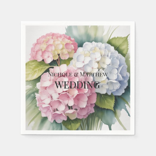 Serviette En Papier Elegant Watercolor Hydrangea Wedding (Devant)