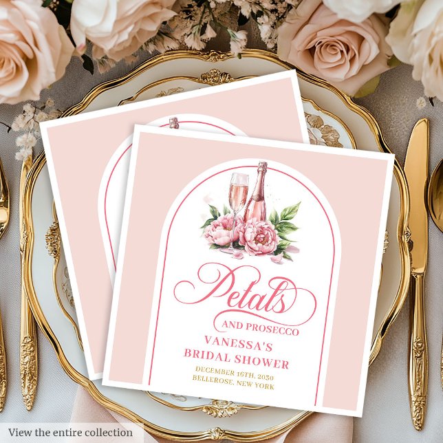 Serviette En Papier Elegant watercolor napkins pearls and prosecco (Add a touch of sophistication to your celebration with these Petals and Prosecco bridal shower napki)