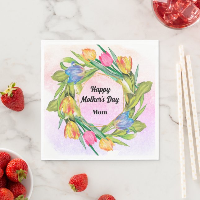 Serviette En Papier Elegant Watercolor Tulips Mother's Day (En situation)
