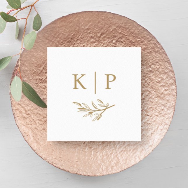 Serviette En Papier Elegant Wedding Monogram Greenery leaves  (Elegant wedding monogram with greenery napkins.)