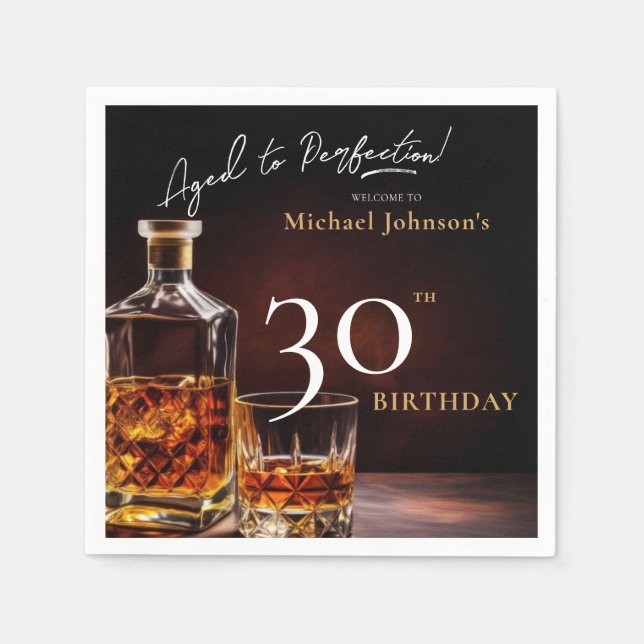 Serviette En Papier Elégant Whiskey Black Gold 30e anniversaire fête N (Devant)