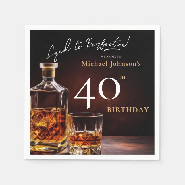 Serviette En Papier Elégant Whiskey Black Gold 40e anniversaire fête N (Devant)