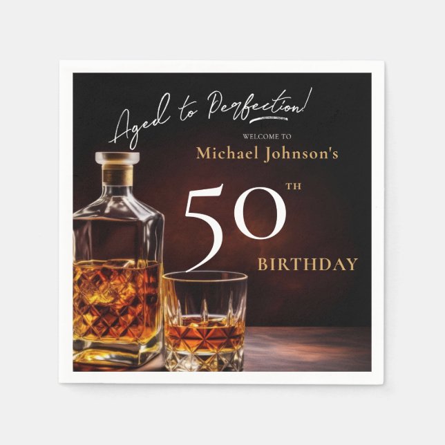 Serviette En Papier Elégant Whiskey Black Gold 50e anniversaire fête N (Devant)