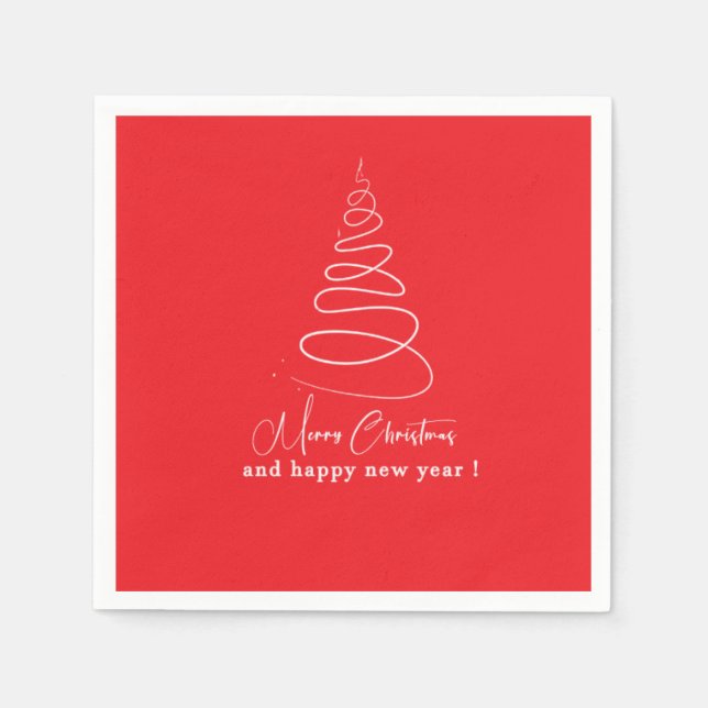 Serviette En Papier Elegant White Christmas Tree Red Christmas  (Devant)