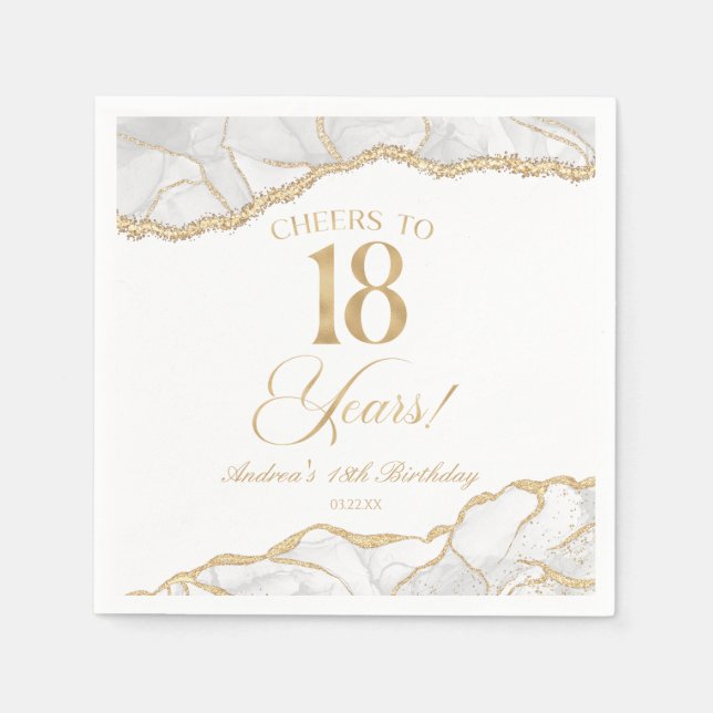 Serviette En Papier Elegant White Gold Agate 18th Birthday Party (Devant)