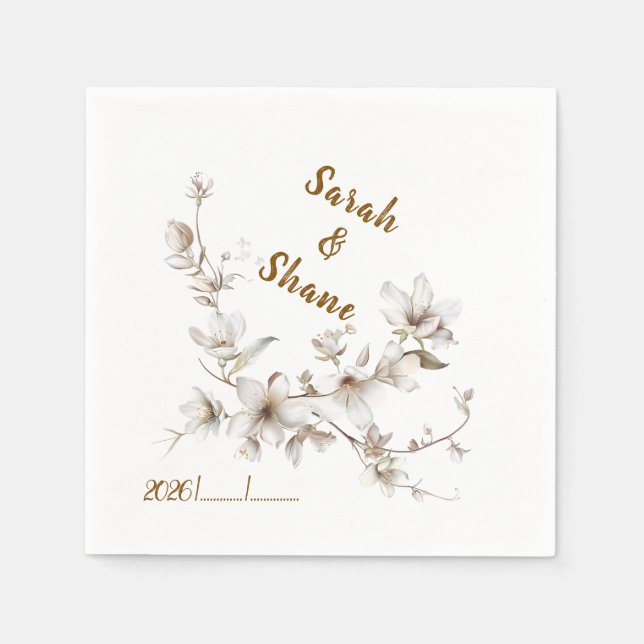 Serviette En Papier Elegant White & Ivory Blossom Wedding (Devant)