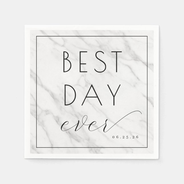 Serviette En Papier Elegant White Marble Calligraphy (Devant)