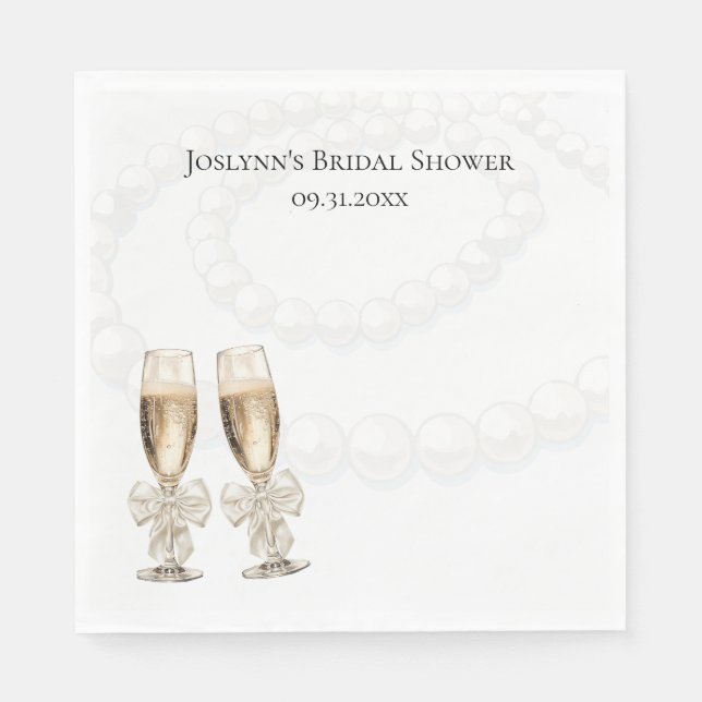 Serviette En Papier Elegant White Pearls & Prosecco Bridal Shower (Devant)