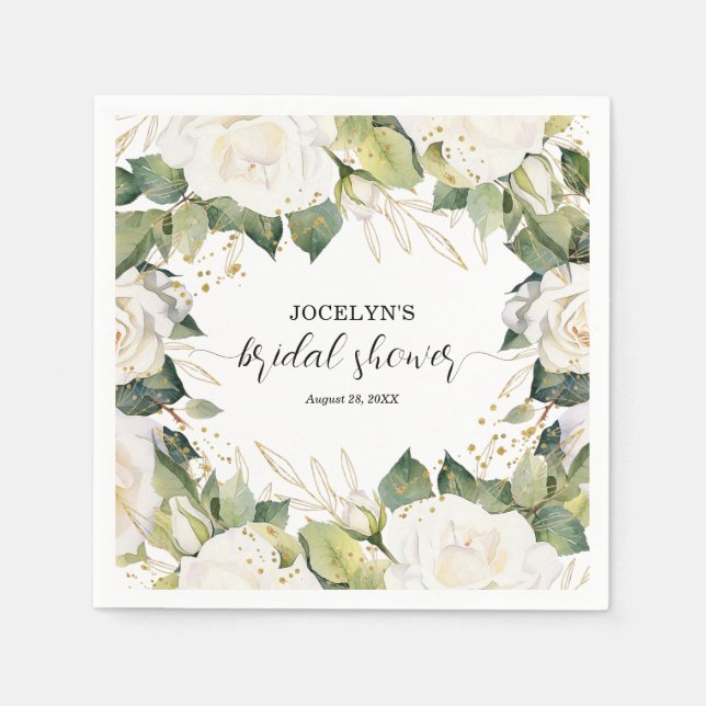Serviette En Papier Elegant White Roses Bridal Shower (Devant)