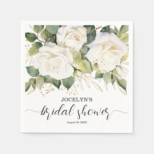 Serviette En Papier Elegant White Roses Bridal Shower (Devant)