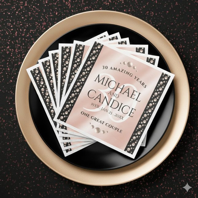 Serviette En Papier Elégante 30ème Mariage Pearl Anniversaire de céléb (Elegant 30th Pearl Wedding Anniversary Napkins Cover Photo)