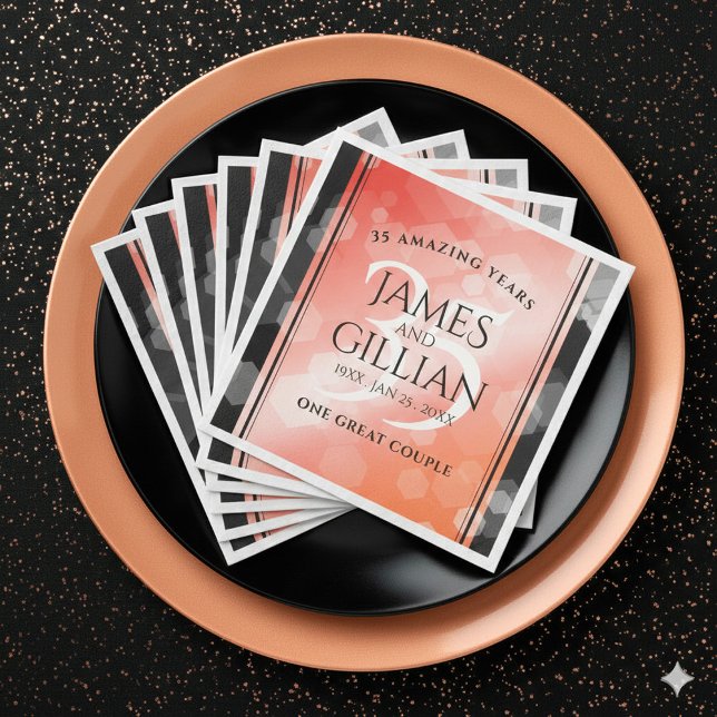 Serviette En Papier Elégante 35ème anniversaire de Mariage de corail (Elegant 35th Coral Wedding Anniversary Napkins Cover Photo)