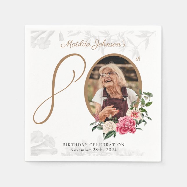 Serviette En Papier Elégante 80e fête d'anniversaire Floral Botanical  (Devant)