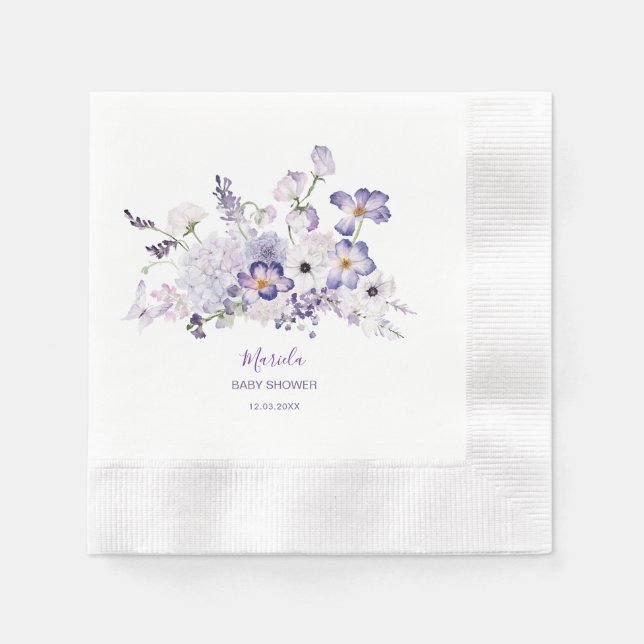 Serviette En Papier Elégante aquarelle baby shower de fleurs Lilac (Devant)