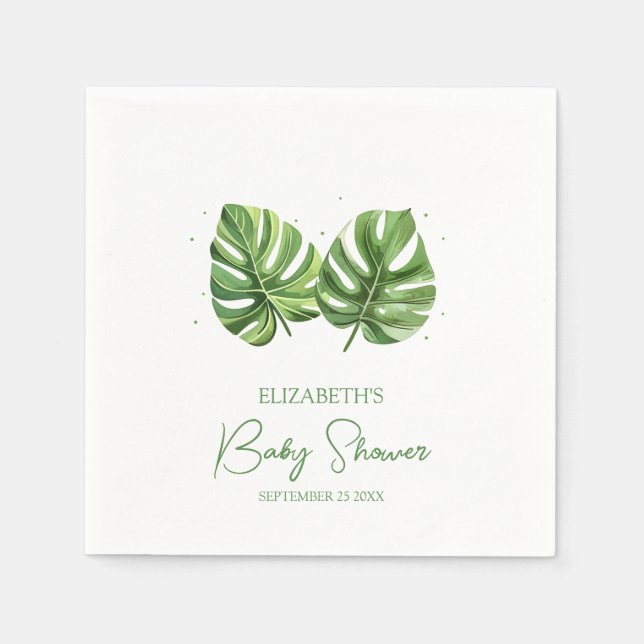 Serviette En Papier Elégante aquarelle Baby shower de palme tropicale (Devant)