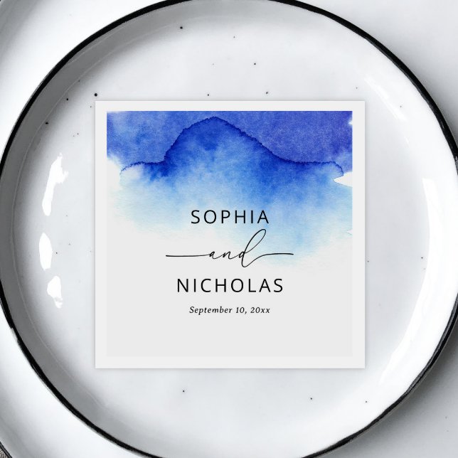 Serviette En Papier Elégante aquarelle bleu marine mariage de plage (Créateur téléchargé)