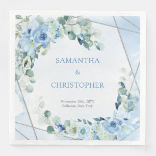 Serviette En Papier Elégante aquarelle bleu poussiéreux cadre floral a