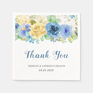 Serviette En Papier Elégante aquarelle bleu rose jaune jardin mariage