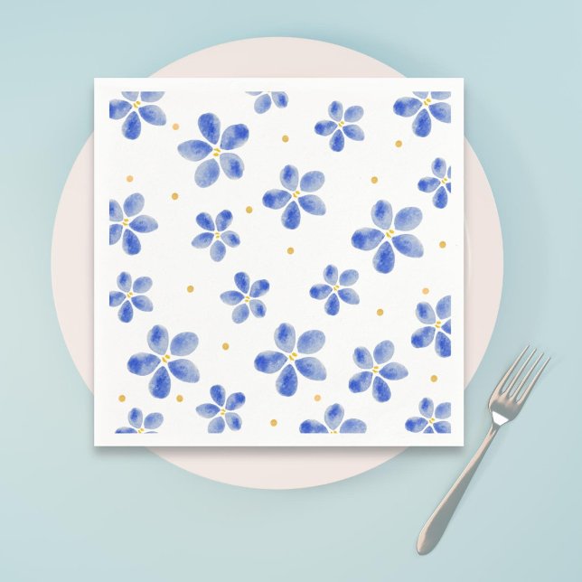 Serviette En Papier Elégante aquarelle bleue florale (Créateur téléchargé)