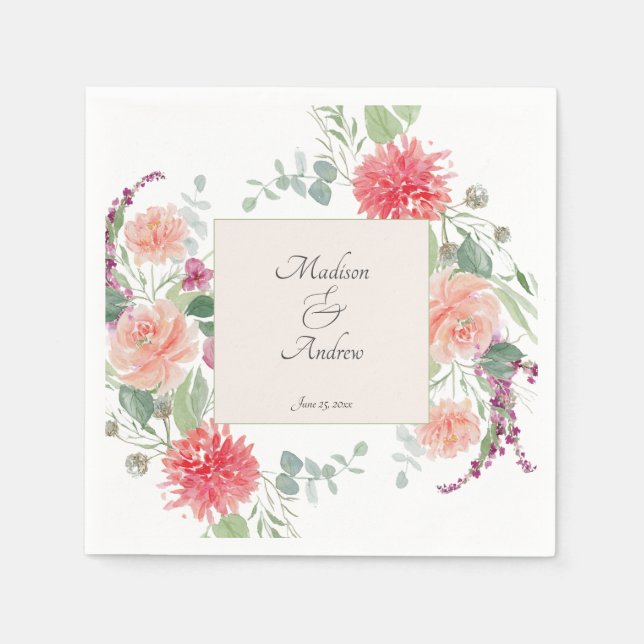 Serviette En Papier Elégante aquarelle bouquet floral (Devant)