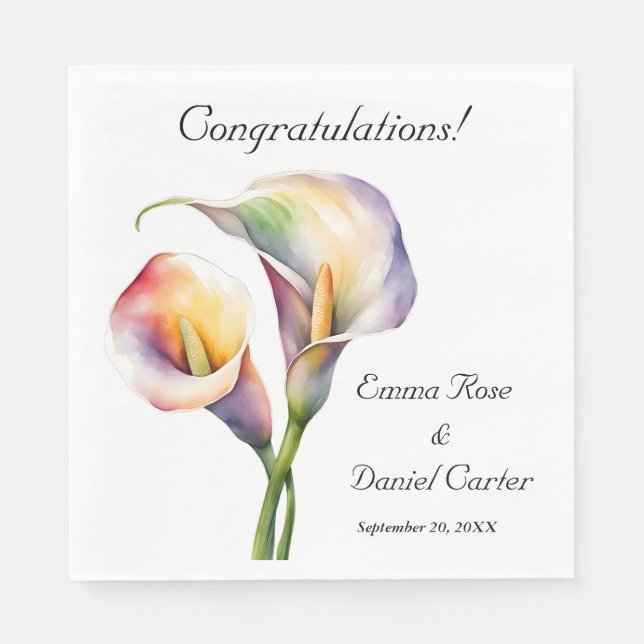 Serviette En Papier Elégante aquarelle Calla Lilies Romantique Floral (Devant)