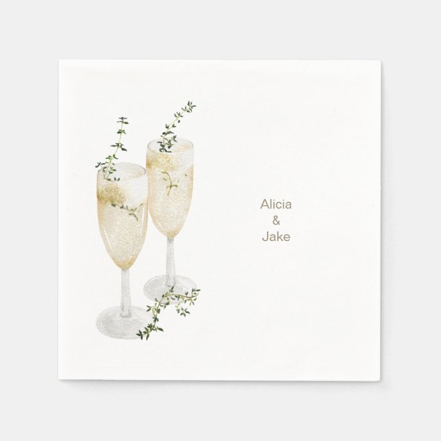 Serviette En Papier Elégante aquarelle Champagne Verres Cocktail (Devant)
