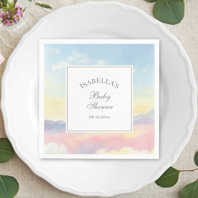 Serviette En Papier Elégante aquarelle Ciel et Baby shower nuages (Créateur téléchargé)
