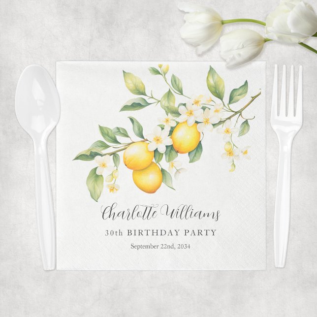 Serviette En Papier Elégante aquarelle Citron fête d'anniversaire (Elegant Watercolor Lemon Birthday Party Napkins
)