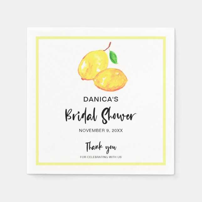 Serviette En Papier Elégante aquarelle citron nuptiale douche minimali (Devant)