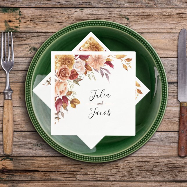 Serviette En Papier Elégante aquarelle d'automne Mariage Floral (Elegant Autumn Watercolor Floral Wedding Party Supplies)