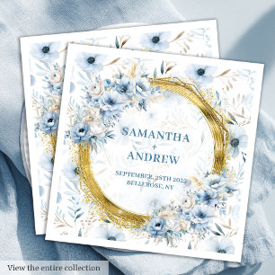 Serviette En Papier Elégante aquarelle Dusty Blue Gold Mariage serviet
