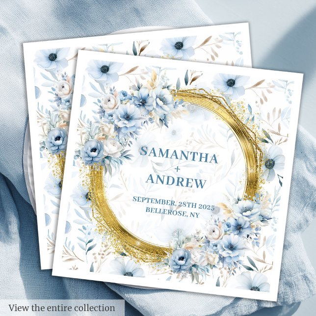 Serviette En Papier Elégante aquarelle Dusty Blue Gold Mariage serviet (Elegant Watercolor Dusty Blue Gold Wedding Napkins

)