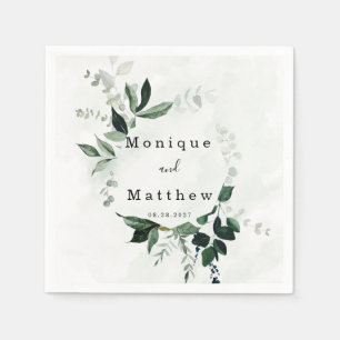 Serviette En Papier Elégante aquarelle Eucalyptus Mariage vert