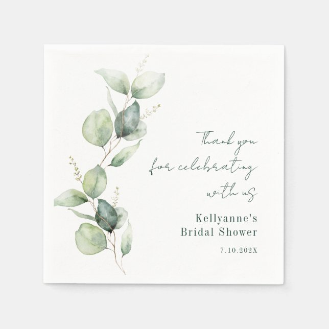 Serviette En Papier Elégante aquarelle Fête des mariées Eucalyptus (Devant)