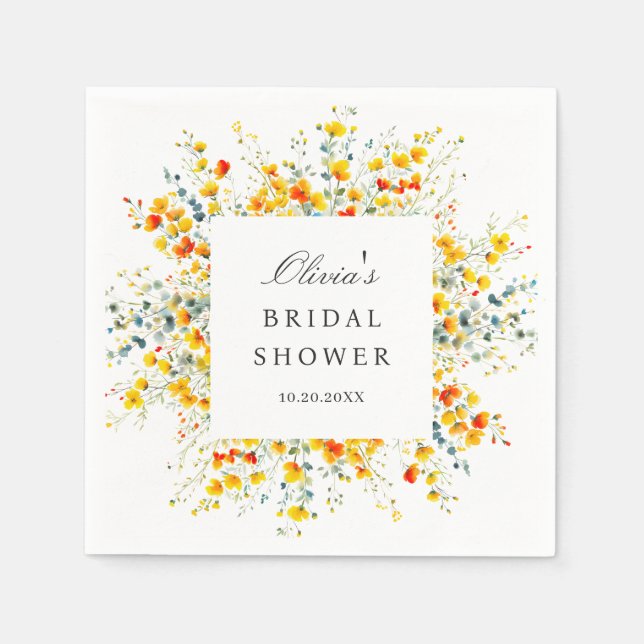 Serviette En Papier Elégante aquarelle Fête des mariées Fleurs sauvage (Devant)