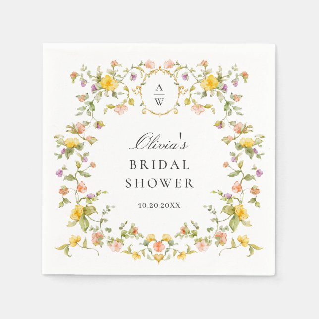 Serviette En Papier Elégante aquarelle Fête des mariées Fleurs sauvage (Devant)