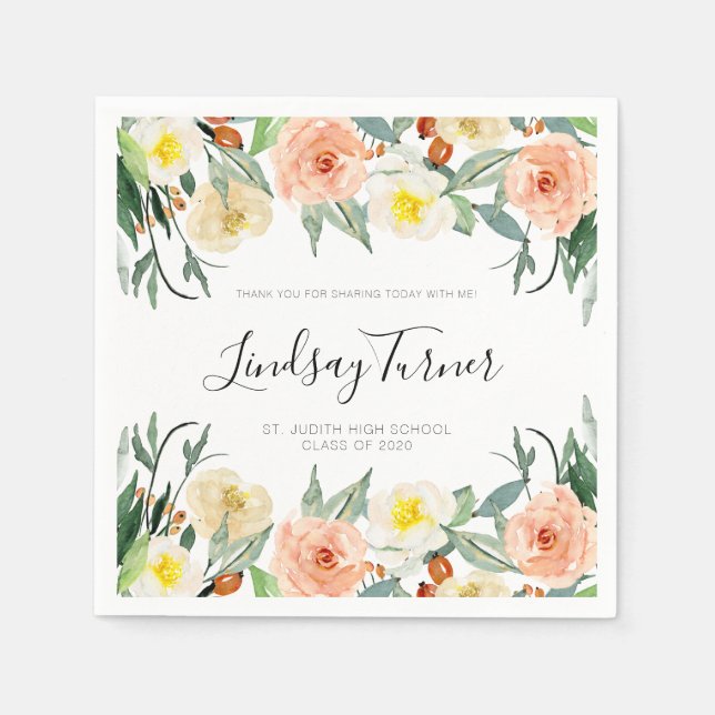 Serviette En Papier Élégante aquarelle Fleurs Graduation (Devant)