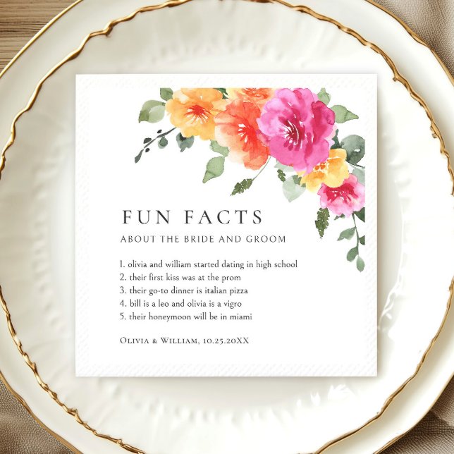 Serviette En Papier Elégante aquarelle Fleurs vives Mariage floral (Créateur téléchargé)