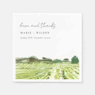 Serviette En Papier Elégante aquarelle Green Winery Vignoble Mariage
