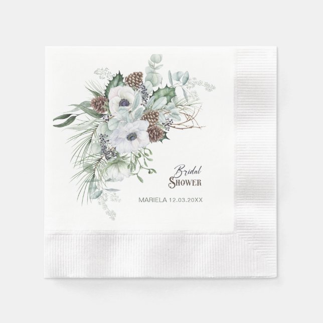 Serviette En Papier Elégante aquarelle hiver Anémones fleurs nuptiale (Devant)