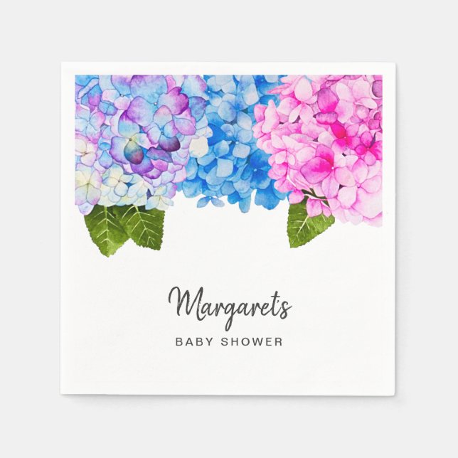 Serviette En Papier Elégante aquarelle Hydrangea Fleurs | BABY SHOWER (Devant)