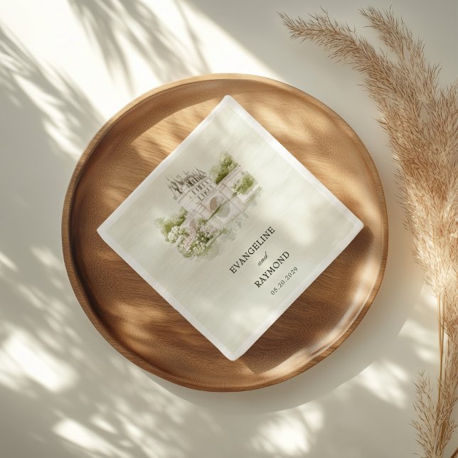 Serviette En Papier Elégante aquarelle Manor Jardin Mariage (Créateur téléchargé)