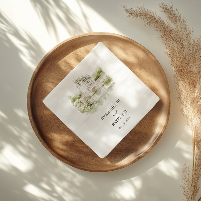 Serviette En Papier Elégante aquarelle Manor Jardin Mariage (Créateur téléchargé)